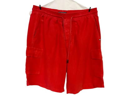 VILEBREQUIN RED CARGO SHORTS: VILEBREQUIN RED CARGO SHORTS_x005F -VERY GOOD PRE OWNED CONDITION_x005F -RECENTLY DRY CLEANED_x005F -SIZE XL_x005F -VIBRANT RELAXED-FIT MEN'S SHORTS IN A BRIGHT RED LINEN-BLEND FABRIC, FEATURING AN EL