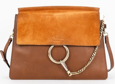 CHLOE FAYE LARGE BROWN SUEDE CALFSKIN LEATHER BAG