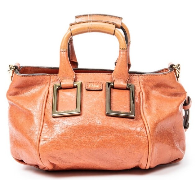 CHLOE MINI ETHEL CALFSKIN LEATHER HANDBAG: CHLOE MINI ETHEL CALFSKIN LEATHER -ORANGE/TAN -CALF LEATHER -26*14*21CM -STRAP -CONDITION RATING A -ABB1183 -CRAFTED FROM SUPPLE ORANGE LEATHER WITH RICH TEXTURE AND NATURAL PATINA. FEATURES INCLUDE D