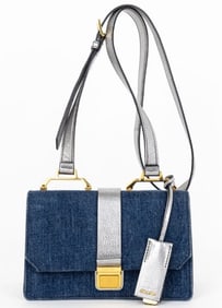 MIU MIU MADRAS DENIM BLUE/SILVER DENIM HANDBAG