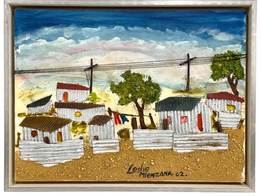 LESLIE MIENZANA MIXED MEDIA CITY PAINTING 18"