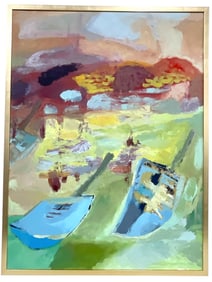 LARGE COASTAL ABSTRACT OIL PAINTING 49.5"