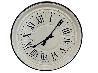 LARGE BLACK & WHITE ENAMELWARE WALL CLOCK 38"