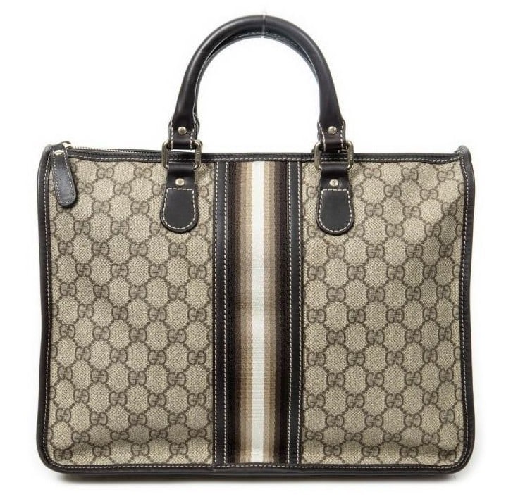 GUCCI VINTAGE WEB ZIP BEIGE/DARK BROWN TOTE (1 of 11)