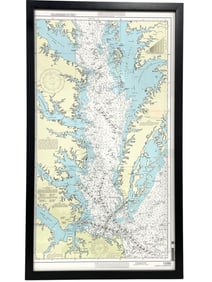 FRAMED NAUTICAL CHART OF CHESAPEAKE BAY 35"
