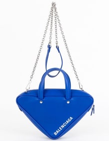 BALENCIAGA BLUE CALFSKIN TRIANGLE POUCH ON CHAIN