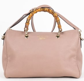 GUCCI PINK LEATHER BAMBOO HANDBAG
