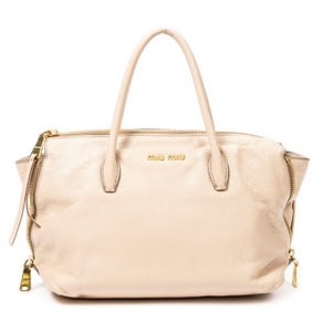 MIU MIU CALFSKIN LEATHER BEIGE SIDE ZIP TOTE