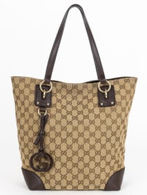 GUCCI MEDIUM CHARM BEIGE/DARK BROWN TOTE