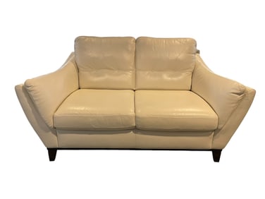MODERN IVORY LEATHER LOVESEAT 66"