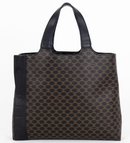 CELINE VINTAGE BROWN MACADAM SHOPPING TOTE