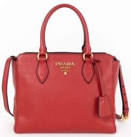 PRADA CLASSIC RED VITELLO DAINO CROSSBODY TOTE