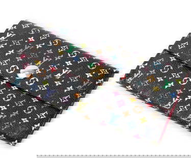 LOUIS VUITTON SARAH 10 MULTICOLORE WALLET: LOUIS VUITTON SARAH 10 MULTICOLORE MONOGRAM -BLACK -COATED CANVAS -19*10.5*2CM -CONDITION RATING A -ABA8046 -THIS ICONIC WALLET FEATURES THE MULTICOLOR MONOGRAM CANVAS ON BLACK BACKGROUND WITH GOLD-TO