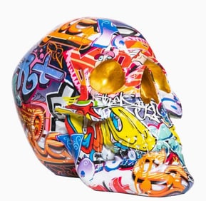 HAND PAINTED STREET ART SKULL 10.5"