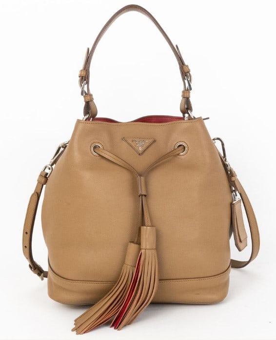 PRADA BROWN SOFT CALFSKIN LEATHER BUCKET TOTE (1 of 12)