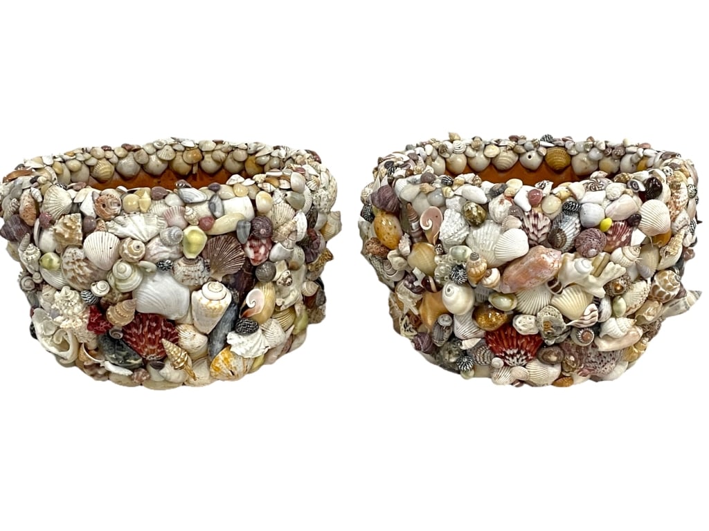 VINTAGE SHELL ENCRUSTED TERRACOTTA PLANTERS (1 of 7)