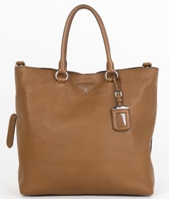 PRADA CLASSIC TOTE BROWN VITELLO DAINO LEATHER