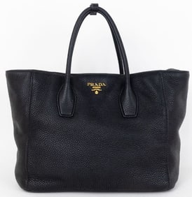 PRADA CLASSIC SHOPPING TOTE BLACK VITELLO DAINO