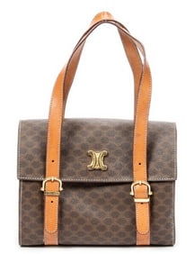 CELINE VINTAGE FLAP BOWLER MACADAM HANDBAG