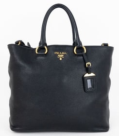 PRADA CROSSBODY TOTE BLACK VITELLO DAINO LEATHER