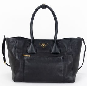 PRADA FRONT POCKET LARGE SHOPPING TOTE BLACK