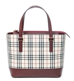 BURBERRY SQUARE ZIP TOTE BEIGE/BURGUNDY