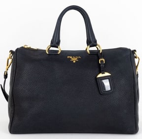 PRADA BOSTON TOTE BLACK VITELLO DAINO LEATHER