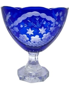 NEW! COBALT BLUE CUT-TO-CLEAR CRYSTAL COMPOTE 10"