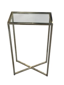 MODERN GLASS AND CHROME SIDE TABLE