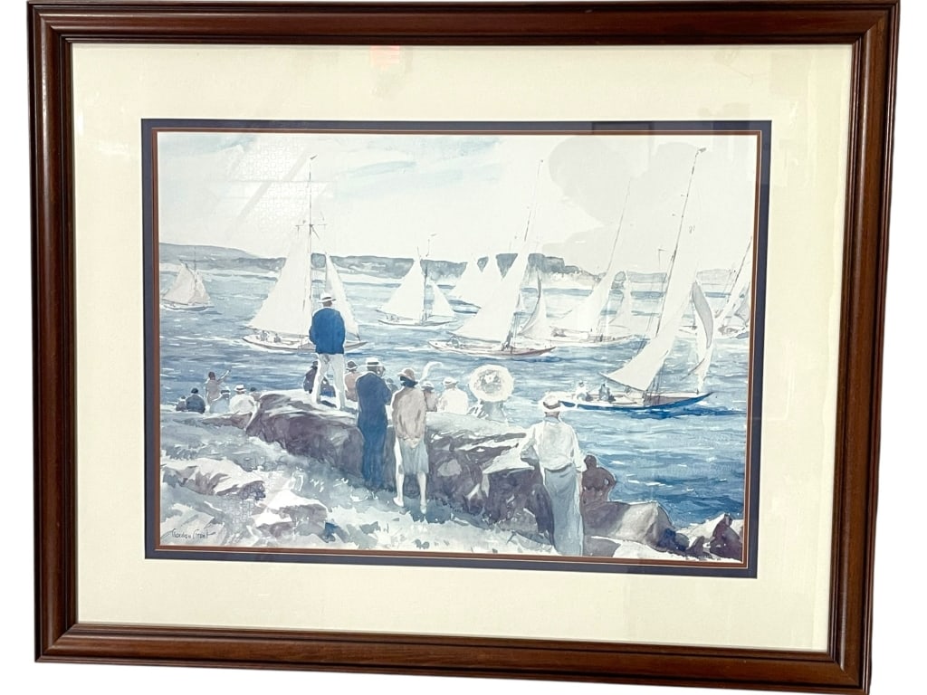 GORDON GRANT FRAMED YACHTING WATERCOLOR SIGNED 40" (1 of 5)