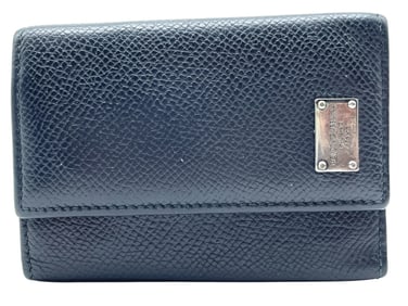 DOLCE & GABBANA BLACK GRAINED LEATHER KEY WALLET
