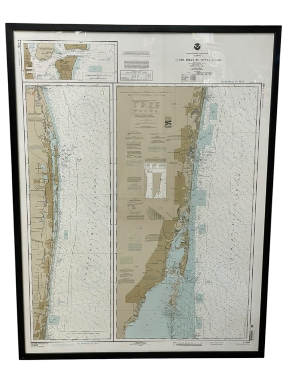 FRAMED NOAA MAP JUPITER INLET TO FOWEY ROCKS 50" (1 of 5)