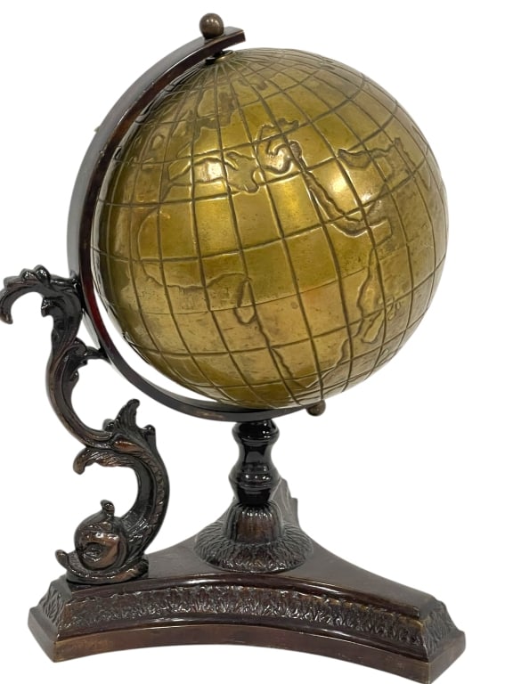VINTAGE SOLID BRASS DESK TABLE TOP GLOBE 11" (1 of 7)