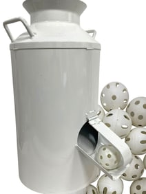 MILK CAN CARNIVAL GAME W 80 PLASTIC WIFFLE BALLS