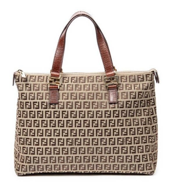 FENDI ROLL TOTE ZUCCHINO CANVAS HANDBAG: FENDI ROLL TOTE ZUCCHINO CANVAS HANDBAG_x005F -BEIGE/BROWN_x005F -CANVAS_x005F -38*23*12CM_x005F -CONDITION RATING A_x005F -ABB1253_x005F -MONOGRAM CANVAS TOTE BAG WITH BROWN LEATHER DOUBLE HANDLES AN