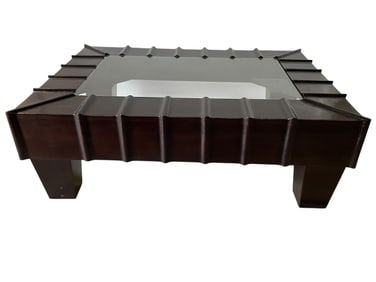MODERN WOOD & GLASS ARCHITECTURAL COFFEE TABLE 50"