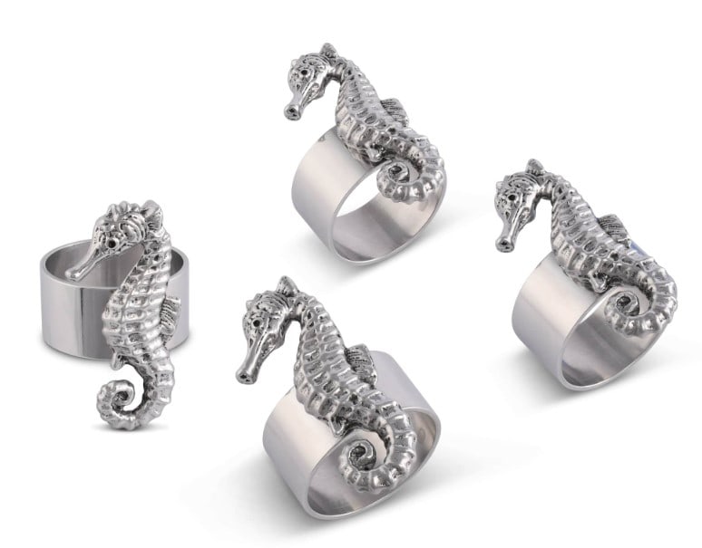 NEW! ARTHUR COURT SEA HORSE NAPKING RINGS SET OF 4: NEW! ARTHUR COURT SEA HORSE NAPKING RINGS SET OF 4 -NEW! NIB -These Sea Horse Napkin Rings are the perfect addition for those with a nautical theme kitchen. Strong, sturdy, and durable buy a set of th