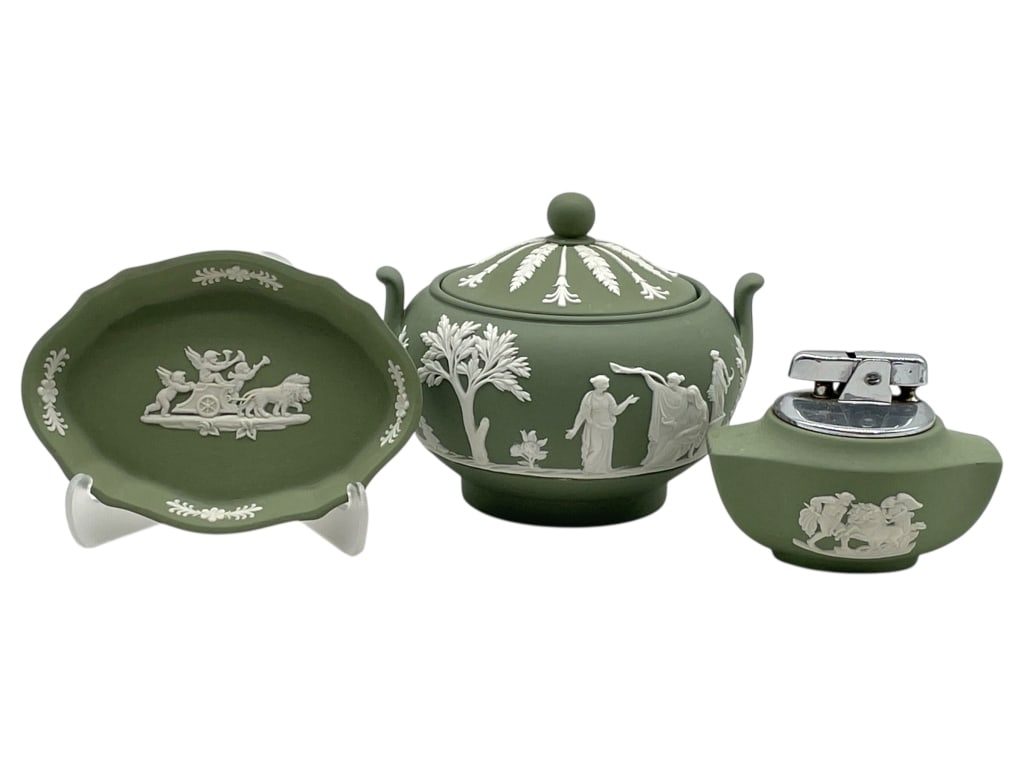 WEDGWOOD GREEN JASPERWARE LOT OF 3 (1 of 14)