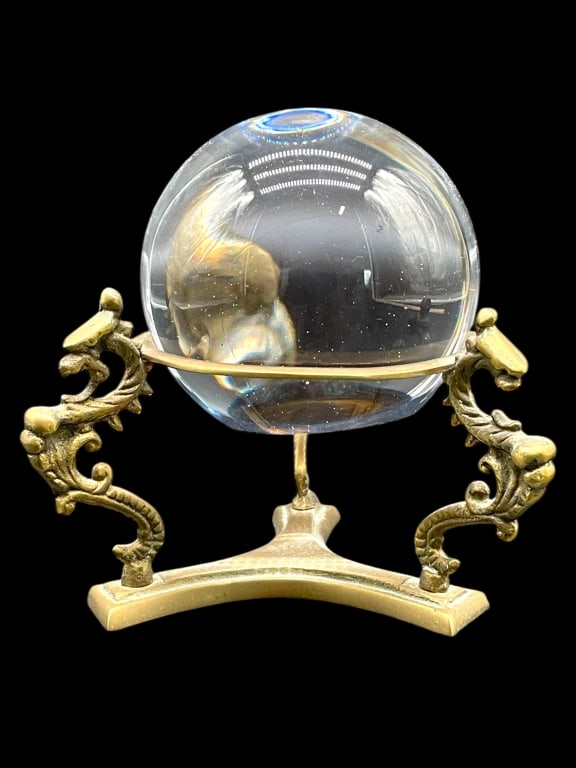 CRYSTAL BALL ON ORNATE BRASS STAND (1 of 5)