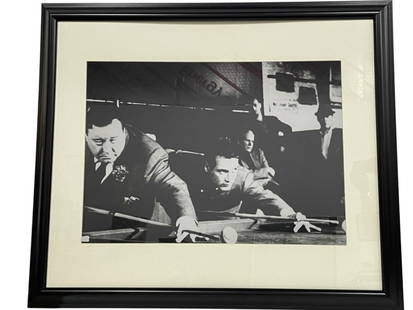 PAUL NEWMAN & JACKIE GLEASON THE HUSTLER PRINT 44": LARGE FRAMED BLACK & WHITE PHOTOGRAPH PRINT– PAUL NEWMAN & JACKIE GLEASON IN THE HUSTLER, CIRCA 1961 | STRIKING BLACK-AND-WHITE FRAMED PHOTOGRAPH FEATURING PAUL NEWMAN AND JACKIE GLEASON IN AN ICONI