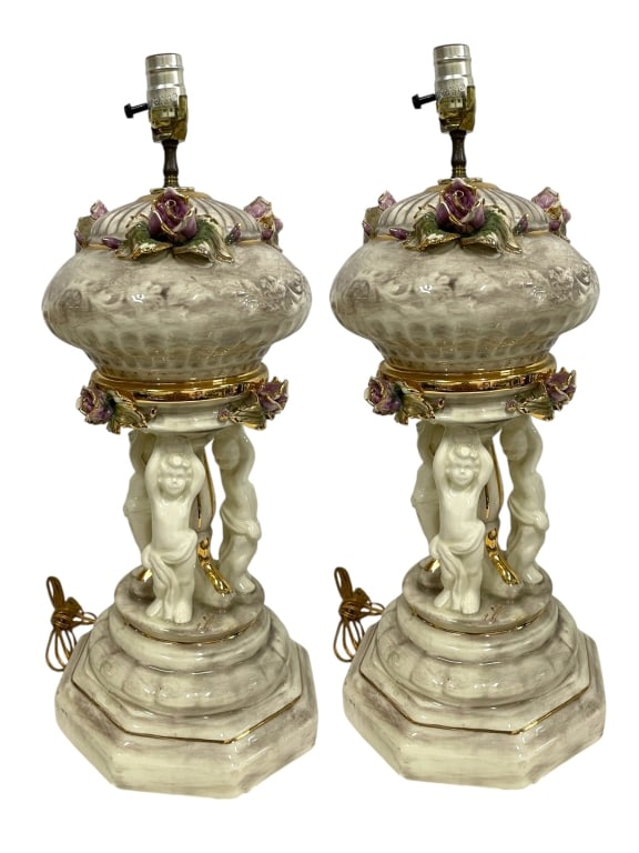 CAPODIMONTE STYLE PORCELAIN LAMPS 28" (1 of 7)