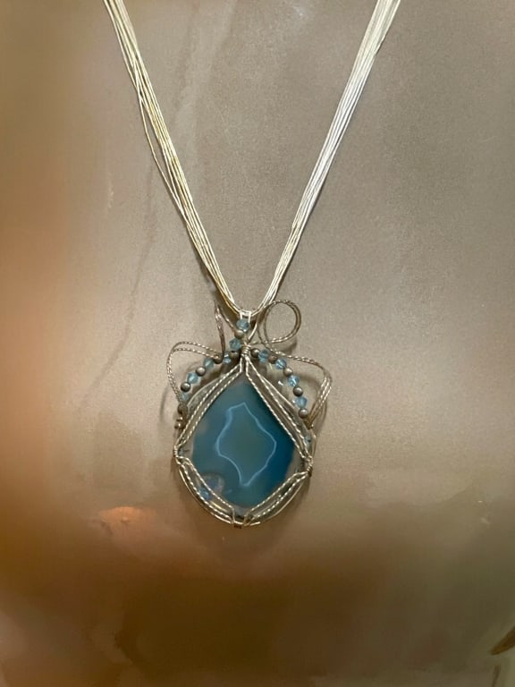 STERLING SILVER AND AGATE STATEMENT NECKLACE 31G (1 of 8)