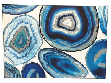LARGE CONTEMP. MIXED MEDIA CANVAS BLUE AGATE 56"