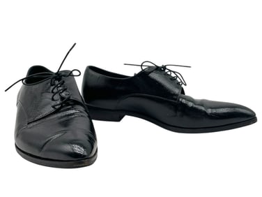 PRADA BLACK PATENT SAFFIANO LEATHER OXFORDS
