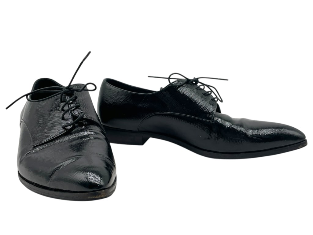 PRADA BLACK PATENT SAFFIANO LEATHER OXFORDS (1 of 6)