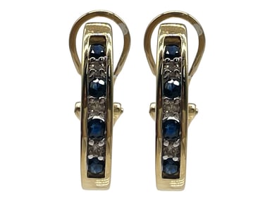 14K GOLD DIAMOND & SAPPHIRE EARRINGS 4.9G