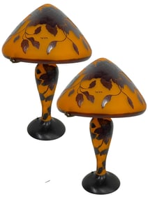 PAIR OF CAMEO GLASS MUSHROOM-FORM TABLE LAMPS
