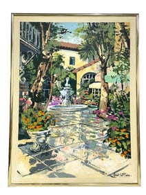 JOSEPH LA PIERRE SIGNED COURTYARD GARDEN PAINTING