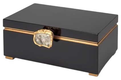 BLACK LACQUERED BOX W CRYSTAL AGATE 16"