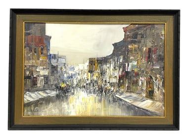 SIGNED CITYSCAPE PAINTING 42"